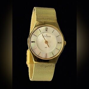 Skagen Denmark 233XSGG Vintage Gold Tone Stainless Steel Ladies Watch Wristwatch